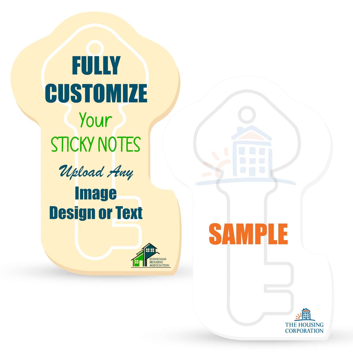Key Shaped Sticky Notes with Text and Logo, Customized Note Pads, to Do List Memo Pads, Adhesive Notepad, 25 Sheets per pad, for Office, School, Business Marketing or Party Supplies 1,000 Qty