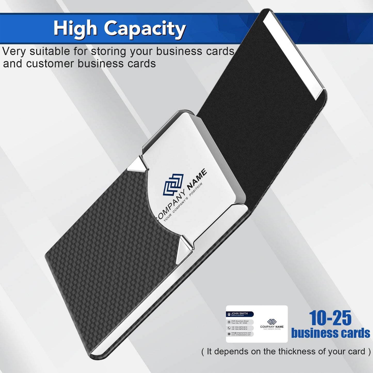 DMFLY Business Card Holder, Metal Slim Business Card Case, Pocket Card Holder for Women or Men, PU Leather Business Card Holder Case RFID Blocking Name Card Holder with Magnetic Closure, Black Carbon