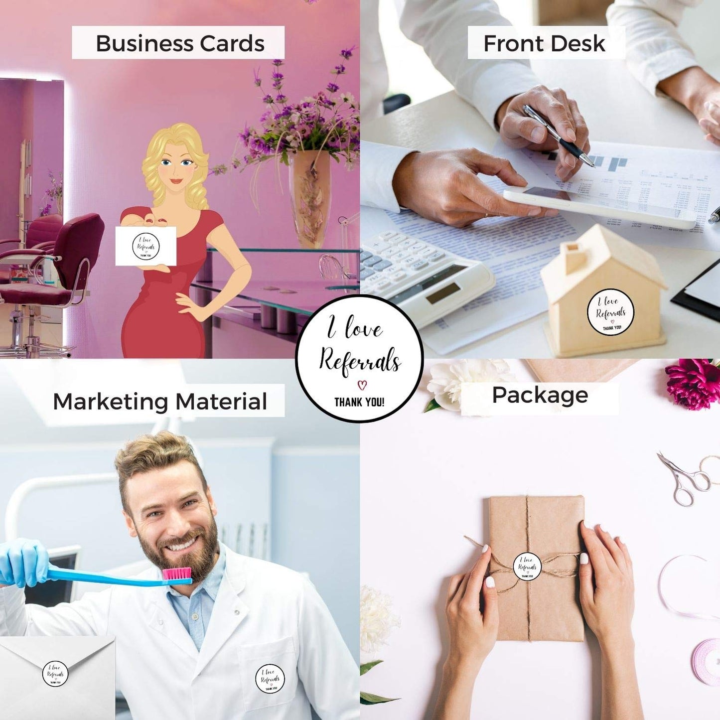 Mobiusea Creation I Love Referrals Stickers Roll | Thank You | 1.5 inch | Waterproof | 500 Labels for Real Estate Agent Supplies, Realtor Supplies, Salon, Small Business Mailer Seal Stickers