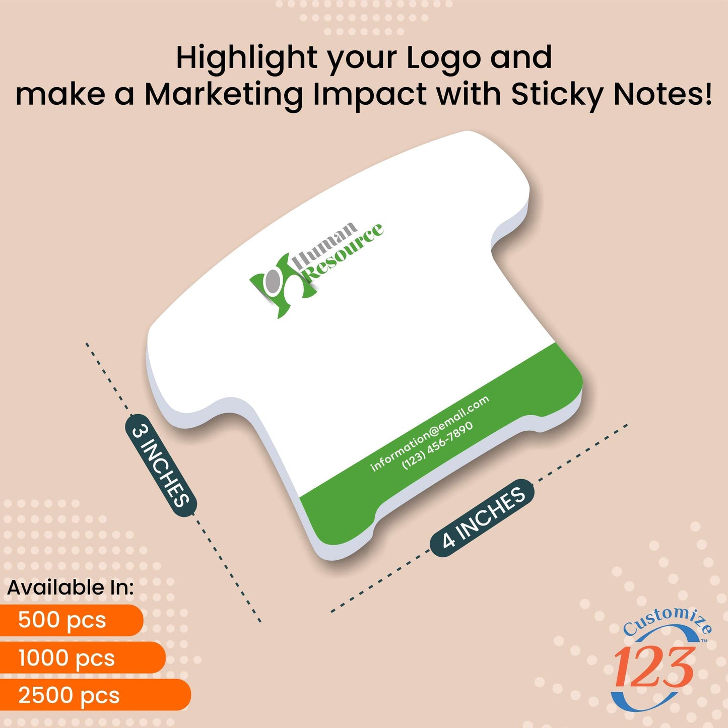 Telephone Shaped Sticky Notes with Text and Logo, Customized Note Pads, to Do List Memo Pads, Adhesive Notepad, 25 Sheets per pad, for Office, School, Business Marketing or Party Supplies 1,000 Qty.