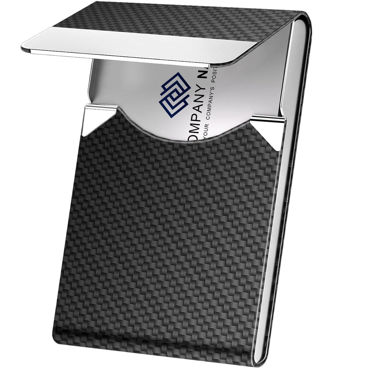 DMFLY Business Card Holder, Metal Slim Business Card Case, Pocket Card Holder for Women or Men, PU Leather Business Card Holder Case RFID Blocking Name Card Holder with Magnetic Closure, Black Carbon