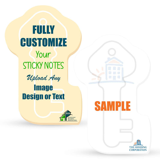 Key Shaped Sticky Notes with Text and Logo, Customized Note Pads, to Do List Memo Pads, Adhesive Notepad, 25 Sheets per pad, for Office, School, Business Marketing or Party Supplies 1,000 Qty