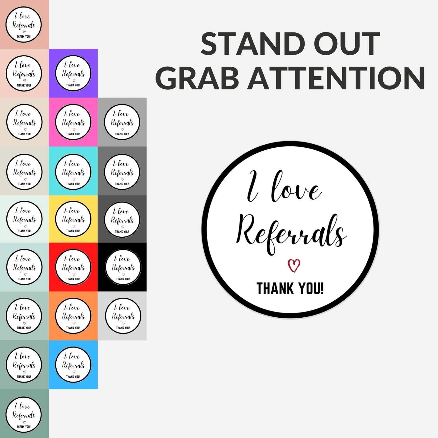 Mobiusea Creation I Love Referrals Stickers Roll | Thank You | 1.5 inch | Waterproof | 500 Labels for Real Estate Agent Supplies, Realtor Supplies, Salon, Small Business Mailer Seal Stickers